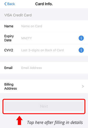 Add Credit/Debit card details to Alipay
