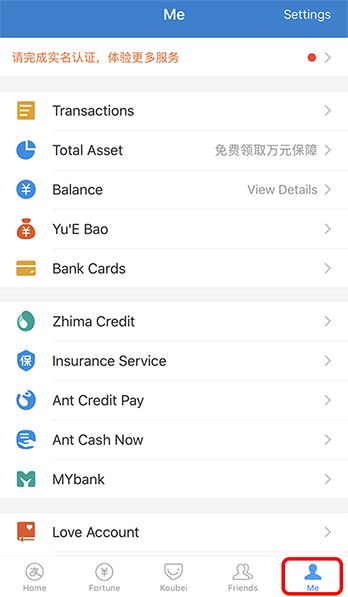 See Alipay Account information