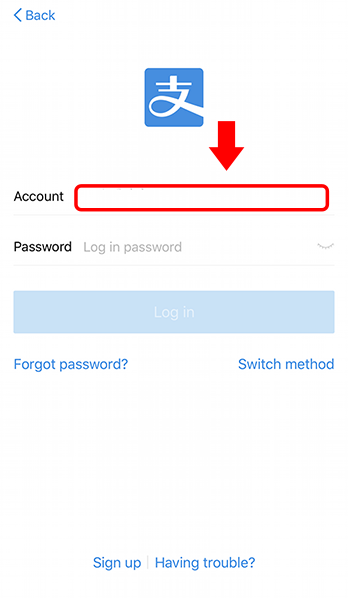 Enter Alipay account username