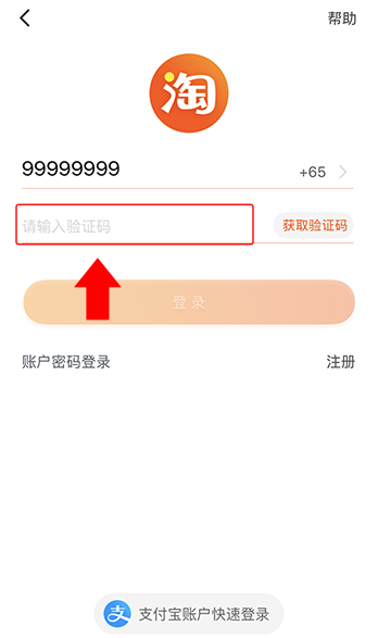 Enter Taobao SMS validation code for mobile phone number verification
