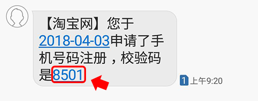 Taobao SMS validation code Example